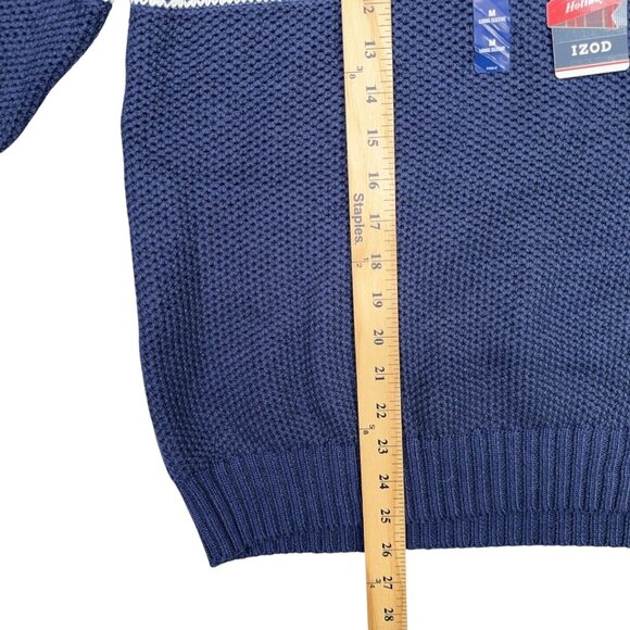 Izod 1/4 Zip Sweater Mens M Nordic Print Mock Collar Navy Blue Holiday Christmas - Picture 7 of 11